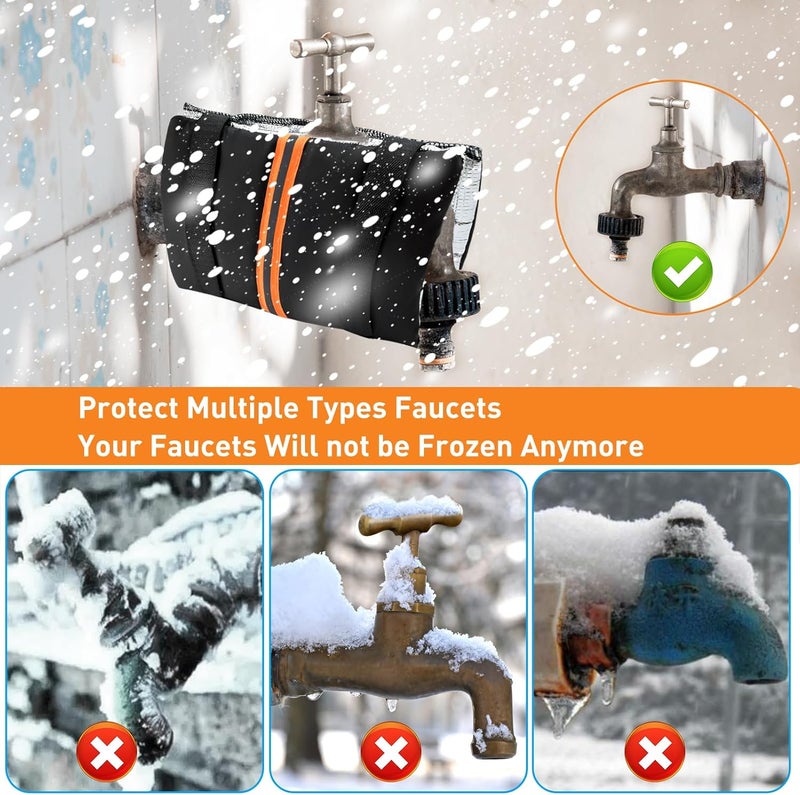 Waybas 2Pcs Outdoor Faucet Covers for Winter Freeze Protection, Reusable Insulated Hose Bib Cover with Reflect Strip Waterproof Freeze Miser Water Faucet Insulation Socks Wrap for Outside Garden Spigot Pipe - Image 5